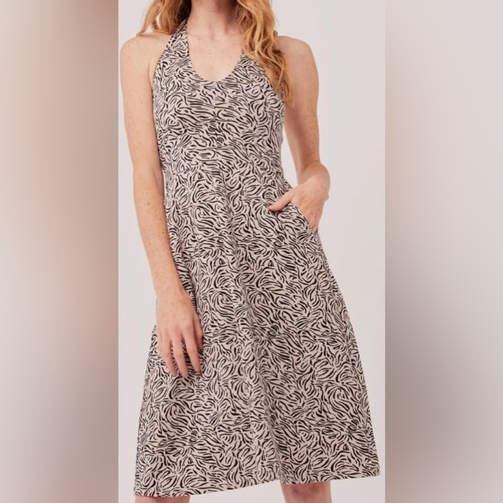 Pact Organic cotton halter leopard tan dress